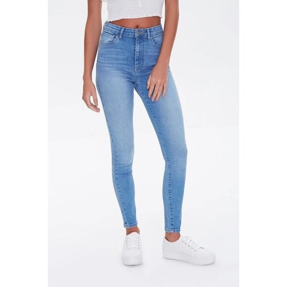 NWT Forever 21 High-Waisted‎ Skinny Jeans in Medium denim Size 27 - Picture 1 of 10